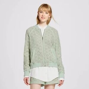 Victoria Beckham Mint Eyelet Zip Up Romantic Balletcore Bomber Jacket Large